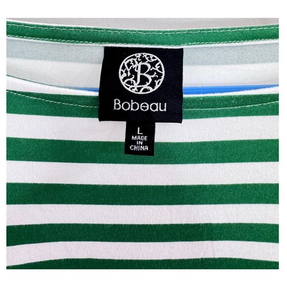 Christmas Green -Striped Long Sleeve Shirt by Bobeau-Women's L - Picture 2 of 7